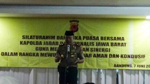 Kapolda Jabar Irjen Pol Drs. Agung Budi Maryoto, M.Si., pada kegiatan silaturahmi dan buka puasa bersama dengan jurnalis, Kamis (7/6/2018).