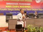 Prof. Dr. Nur Khoiri, S.Pd, MT, M.Pd dalam sarasehan pendidikan yang digelar pada Sabtu (6/12/2025) Dewan Pendidikan Kota Semarang di Hotel Candi Indah Kota Semarang. Foto: Rifqi (sorotindonesia.com)